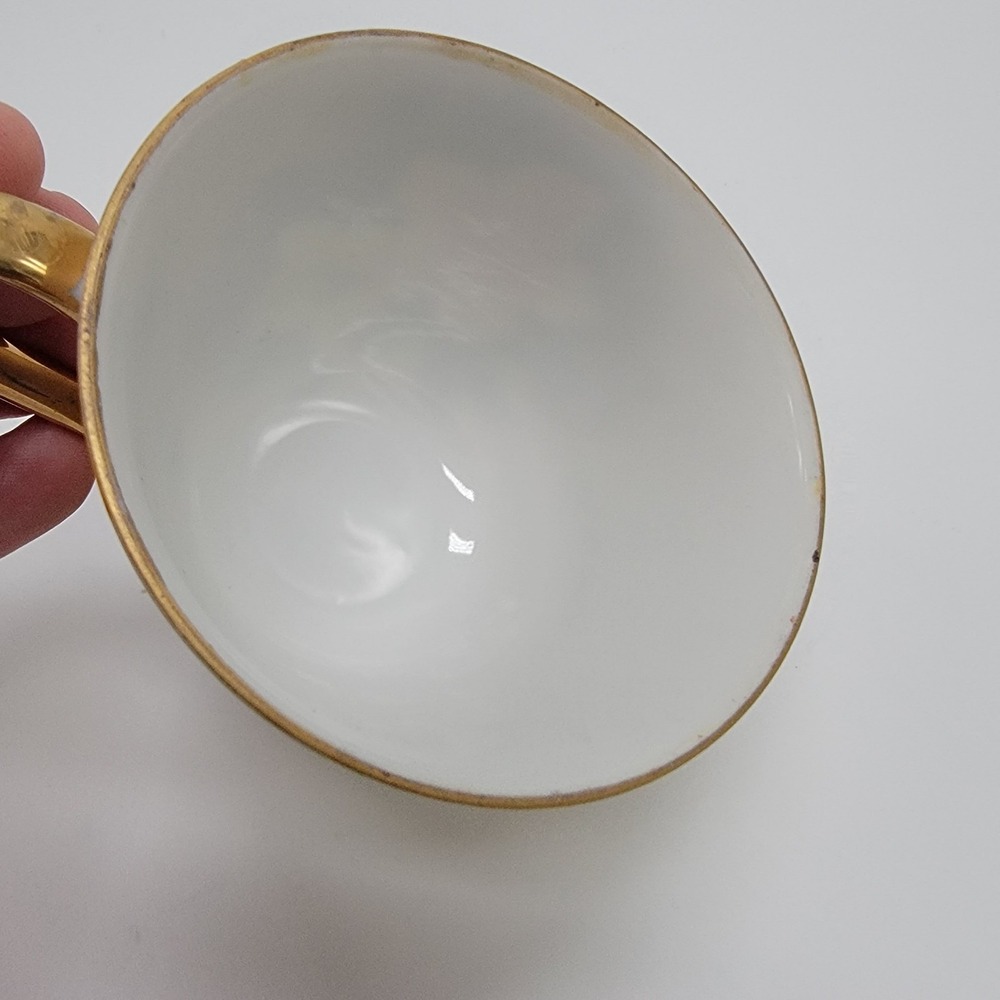 Vtg Enesco Floral Pedestal Cup & Saucer Set Gold Trim Accents Hand Painted E1432 - Picture 13 of 13